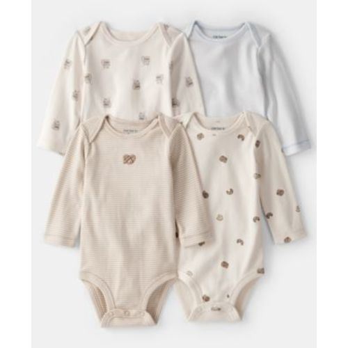 Baby Boys or Baby Girls 4-Pack Snack Time Long-Sleeve Bodysuits Set