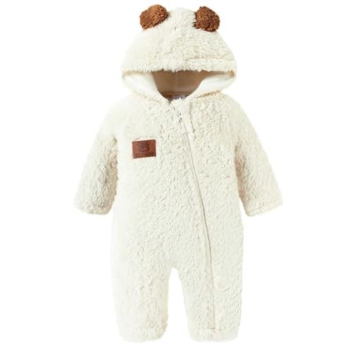 Redair Newborn Baby Bear Outfit Boys Girls Fleece Hooded Romper Jumpsuit Baby Winter Clothes Snowsuit for 0-18 Months