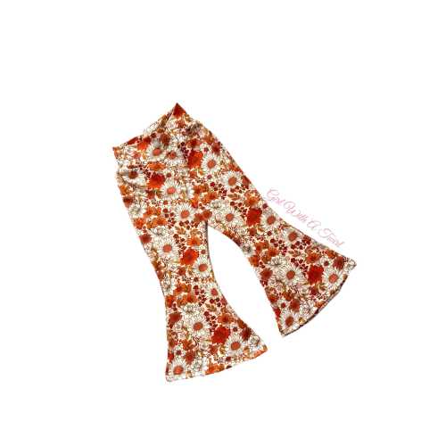 Girls Bell Bottom Pants, Fall Outfits Toddler Baby Girl Retro Floral Bells, Hippie Baby Bell Bottoms, Autumn Floral Cottage Core Clothes