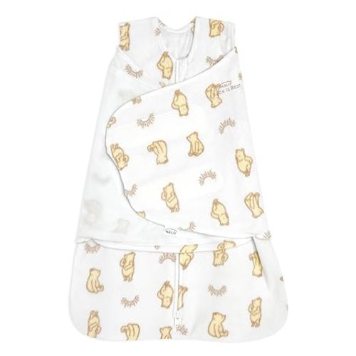 HALO Micro-Fleece Sleepsack Swaddle, 3-Way Adjustable Wearable Blanket, TOG 3.0, Sunshine Winnie, Newborn, 0-3 Months