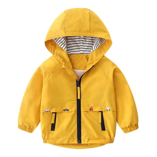 CYRBOKO Toddler Boys Rain Jackets, Lightweight Full-Zip Hooded Long Sleeve Kids Outerwear Yellow Size 2-3 T