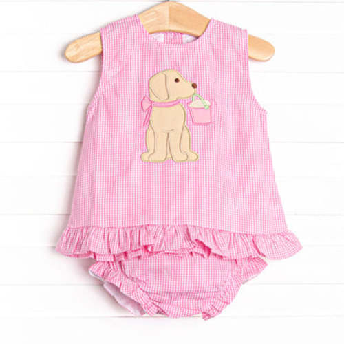 Pups and Pails Applique Ruffle Diaper Set, Pink – Stitchy Fish