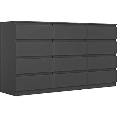 Vibe & Dine 12 Drawer Dresser, 59.1" Large Dresser for Bedroom Free Handle, Modern Wooden Chest of Drawers with Wide Storage for Living Room, Black