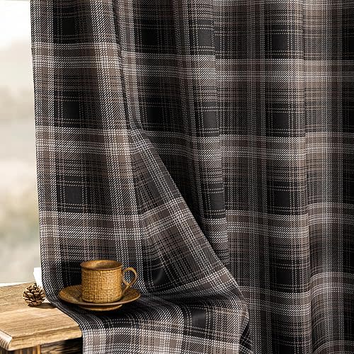 MEETSKY Brown Plaid 95% Blackout Curtains 84 Inch Length 2 Panels Set