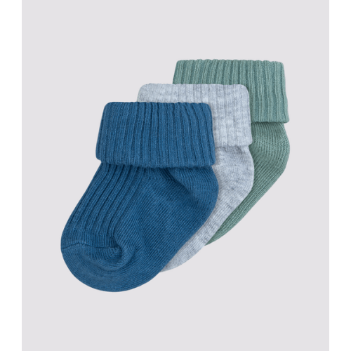 Baby Cotton Blend Turn Over Rib Cuff Socks 3 Pack - Underworks - Blue, grey, sage
