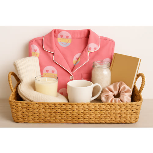 Gift Basket of PJ's size Large (long sleeves) FUZZY SOCKS