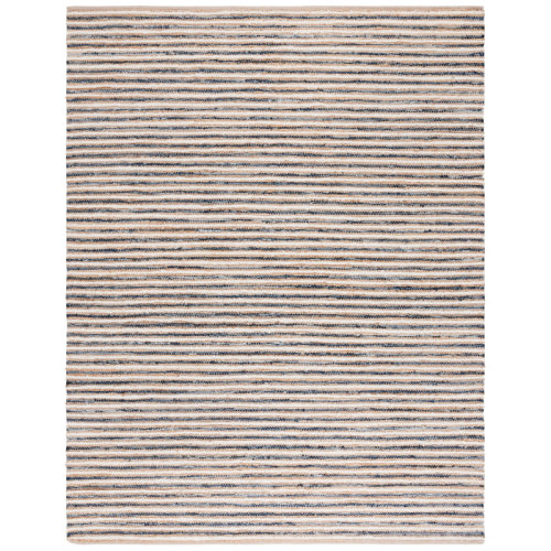 Highland Dunes Abishanth Woven Jute/Canvas/Cotton Performance Striped Rug in Natural/Navy | Wayfair
