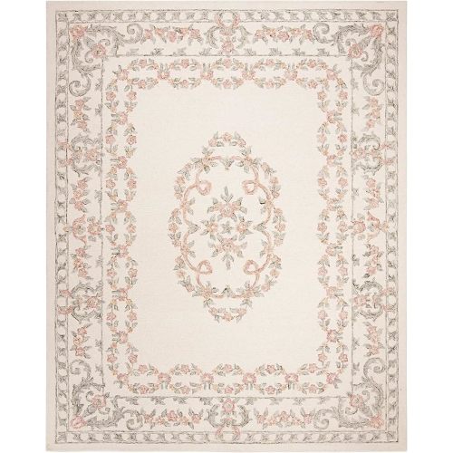 SAFAVIEH Aubusson Collection 8' x 10' Ivory / Pink AUB102A Handmade Traditional Premium Wool Area Rug