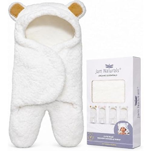 Jam Naturals-Cute Bear Organic Newborn Swaddle Wrap-Gender Neutral Soft Baby Blanket, Newborn Baby Registry Gift (Golden Brown, 0-3m)