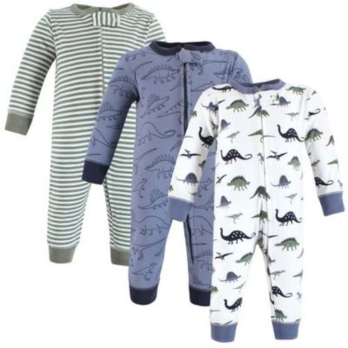 Hudson Baby Infant Cotton Sleep and Play, Blue Green Dinos, 0-3 Months