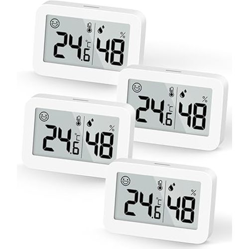 DOOMAY 4-Pack Mini Hygrometer Indoor Thermometer, Humidity Gauge with ℃/℉ Switch, Humidity Meter Digital Temperature Monitor for Greenhouse, Babyroom, Cellar, Reptile Incubator, Closet