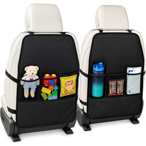 Lifewit Back Seat Cover 2 Pack, with 3 Pocket Storage Organizer, Kick Mats Backseat Protector for Kids, Car Seat Back Protectors for SUV, Minivan or Truck, Black