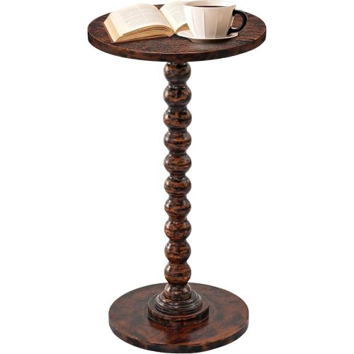 Solid Wood Round Side Table for Living Room, Bedroom and Office — Handcrafted 22-Inch End Table, Bedside Nightstand, Accent Table for Small Spaces with Tool-Free Assembly- Rustic Brown