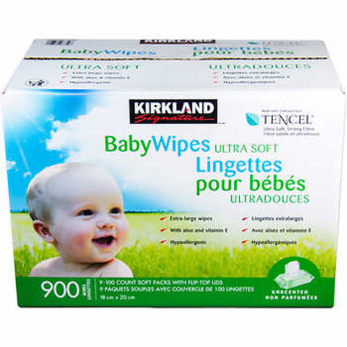 Kirkland Signature Ultra Soft Tencel Baby Wipes, 9 Packs of 100