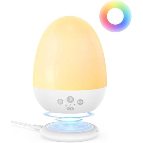 JolyWell Baby Night Light with Sound Machine, RGB Egg Light for Kids, 3 Color Temperatures, Stepless Dimming, USB-C Rechargeable, Touch Lamp for Nursery & Bedroom