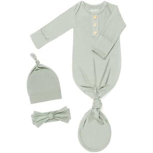 Newborn Baby Knotted Gown, Super Soft Silky Infant Long Sleeve Sleeper with Tie Bottom, Baby Girl and Boy Sleep Gown