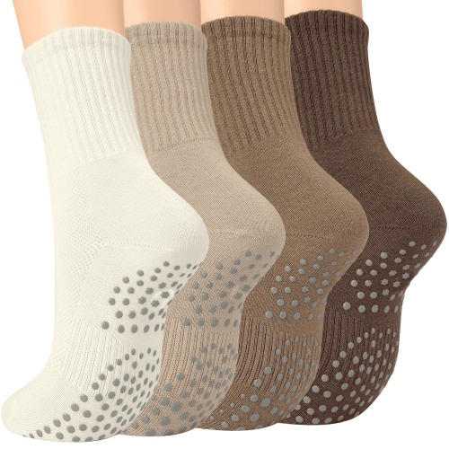 YOMYM Grip Pilates Socks for Women, Yoga Socks with Grip for Barre Workout Hospital Long Scrunch Slipper Socks