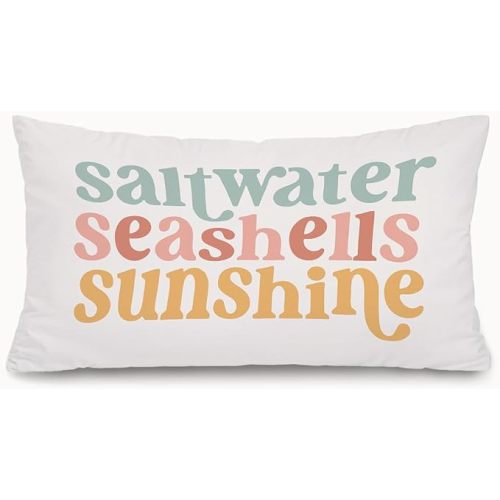Coastal Beach 12x20 Pillow Covers,Beach Themed Room Decor | Saltwater Seashells Sunshine Ocean Summer Beach Decorative Lumbar Pillow Covers for Home Bedroom Living Room