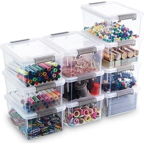 Citylife 10Packs 1.3Qt Small Storage Bins with Lids,Stackable Clear