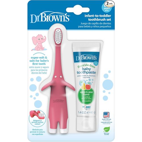 Dr. Brown's Infant-to-Toddler Toothbrush and Toothpaste Set, Pink Elephant