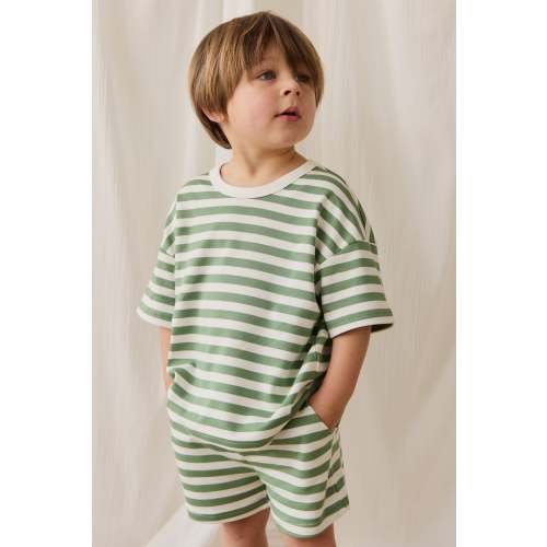 Pima Cotton Wesley Short - Essential Stripe Parchment/Snow Pea