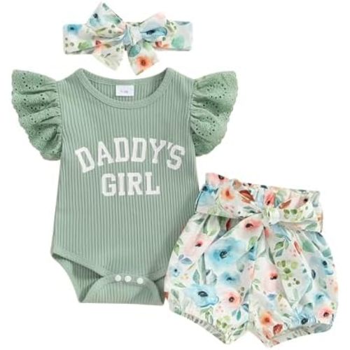 Newborn Baby Girl Clothes Little Sister Ruffle Romper Onesie Ribbed Top Floral Shorts Matching Outfits Set