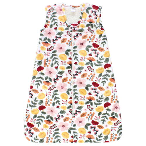 Hudson Baby Girls Plush Faux Fur Sleeping Bag, Wearable Blanket, Fall Botanical, 0-6 Months