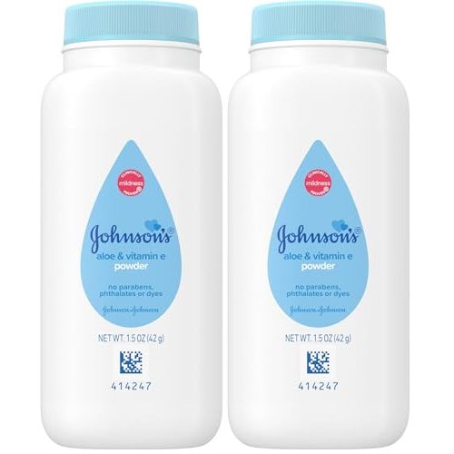 Johnson's Baby Cornstarch Baby Powder, 1.5 oz | Naturally Derived | With Aloe & Vitamin E | For Delicate Skin | Hypoallergenic