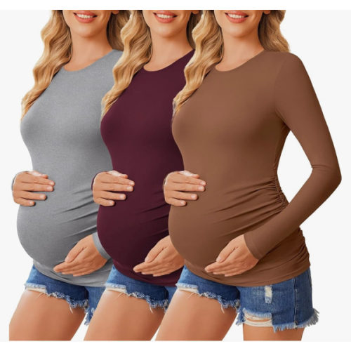 Ekouaer Women's Maternity Crew Neck Long Sleeve Tee 3 Pack