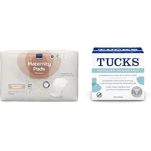 Abena Maternity Pads, 14 Count and TUCKS Medicated Cooling Pads, 100 Count for Hemorrhoid Relief