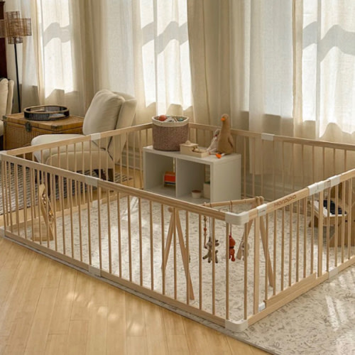 HARPPA Wooden Baby Gate Playpen | Non-Toxic Foldable DIY Adjustable Play Yard for Infants & Toddlers – Natural Finish Baby Fence for Small & Large Spaces