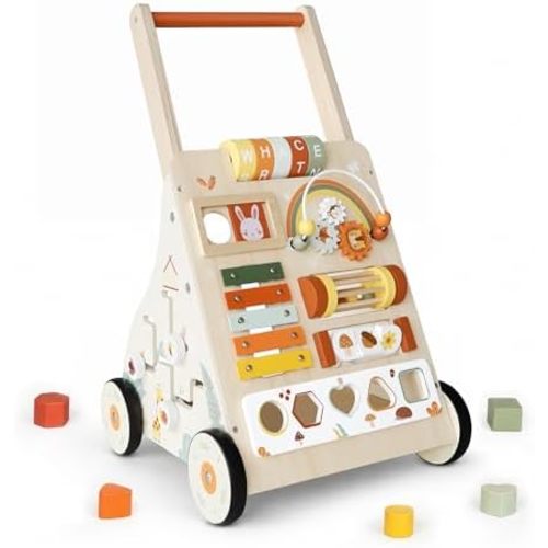 Wooden Baby Walker Activity Center with Music and Sensory Play, 18 Months+