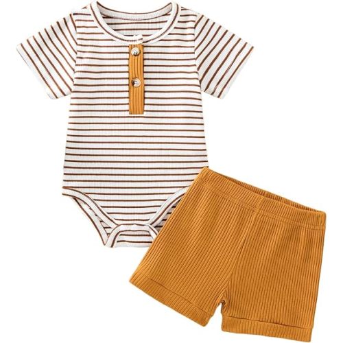 Baby Boy Outfits 2 Piece Short Sleeve Romper Top and Shorts Set Baby Boy Summer Clothes 0-18M