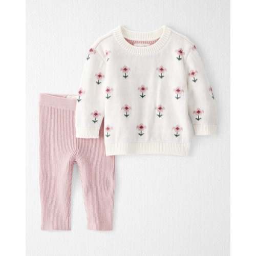 Baby Girl 2-Piece Organic Cotton Knit Pullover & Pant Set in Wildflower Maze - Little Planet | Carter's