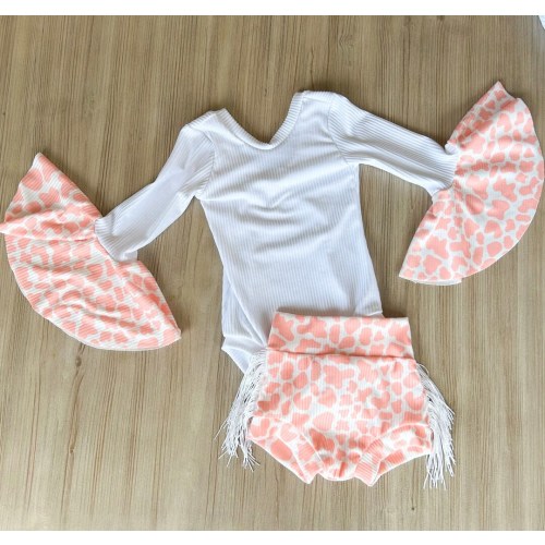 Peach Disco cowgirl first outfit, Howdy YeeHaw Bell Sleeve Leo, Light Pink Cowspot Leo Bodysuit for Toddler Baby Girl, 1st 2nd birthday