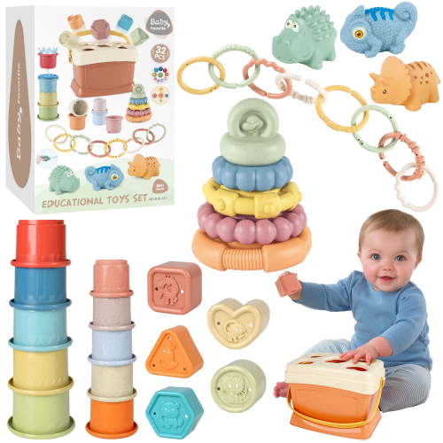 UUSUOO 32 PCS Baby Toys,5 In 1 Montessori Toys for Babies 6-12 Months,Stacking Building Blocks & Rings for Infants,Educational Learning Toys,Toddler Toys Gifts for Boys Girls 1-3