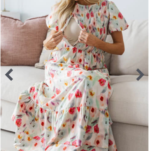 NURSING COLLECTION: Make The Right Choice Cream Watercolor Maxi Dress
