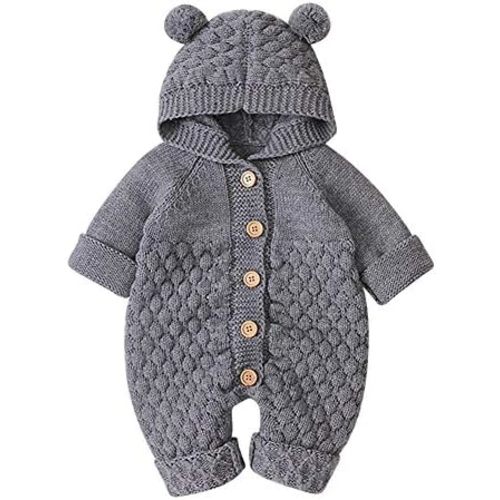 OBEEII Baby Girl Boy Sweater Romper Knitted Overall Hooded Jumpsuit Cute Warm Clothes