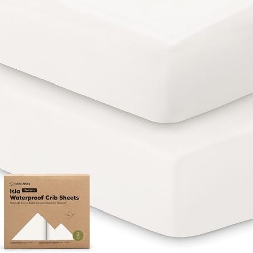 2-Pack Waterproof Baby Crib Sheets for Boys, Girls, 52x28 (Soft White)