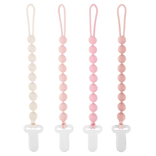 MINMUNJIU Pacifier Clips Baby Girl, 4 Pack One Piece Flexible Soft Binky Clips Silicone Pacifier Holder Clip for Girls, Baby Girl Newborn Essentials