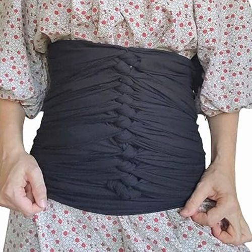 Bengkung Belly Binding Wrap, Organic Cotton Postpartum Belly Band, Hip and Waist Support (Black)