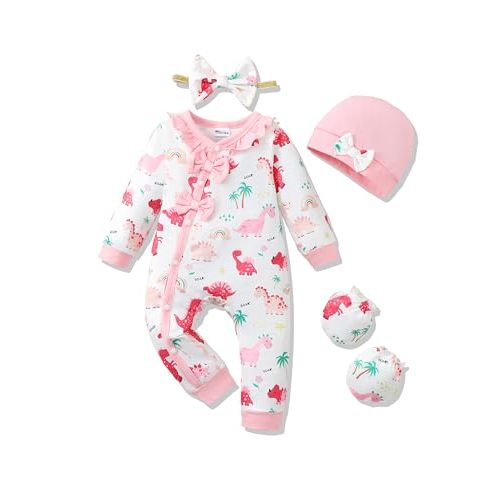 Mikrdoo Baby Girl Clothes Preemie Newborn Coming Home Fall Winter Outfit Knit Jumpsuit Ruffle Romper with Headband
