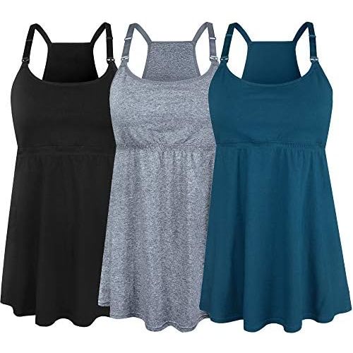 SUIEK Women's Nursing Tank Top Cami Maternity Bra Breastfeeding Clothes 3Pack