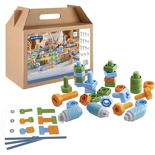 Kaplan Early Learning Twisty Tools Nuts and Bolts Set - 84 Pieces, Engineering STEM Learning Toy for Toddlers/Preschoolers, Ages 18+ Months