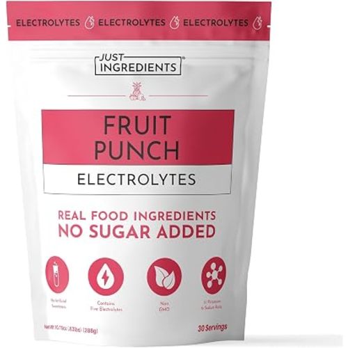 JUST INGREDIENTS Fruit Punch Electrolyte Powder - No Sugar - 30 Servings