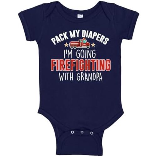 Pack My Diapers I'm Going Firefighting with Grandpa Baby Bodysuit One Piece Or Toddler T-Shirt Firefighter Baby Clothes