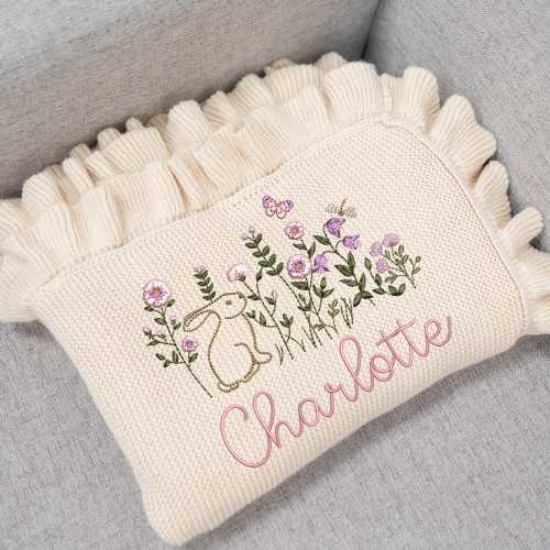 Personalized Bunny Baby Blanket, Bunny Nursery Custom Name Blanket Embroidered, Baby Blanket Bunny Nursery Baby Shower Gift for Girl Bunnies