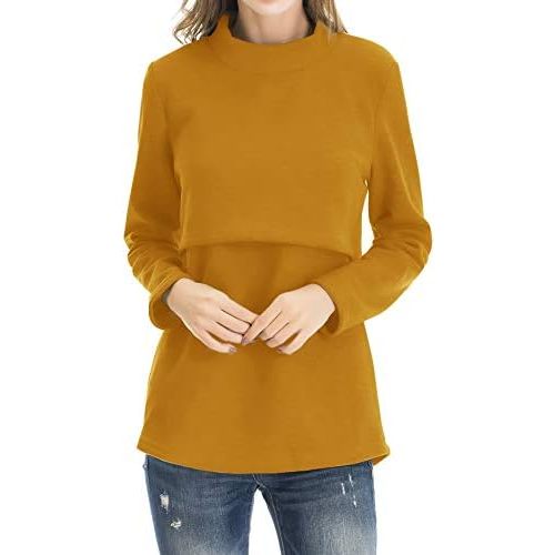 Smallshow Women's Fleece Nursing Tops Shirts Long Sleeve Breastfeeding Clothes