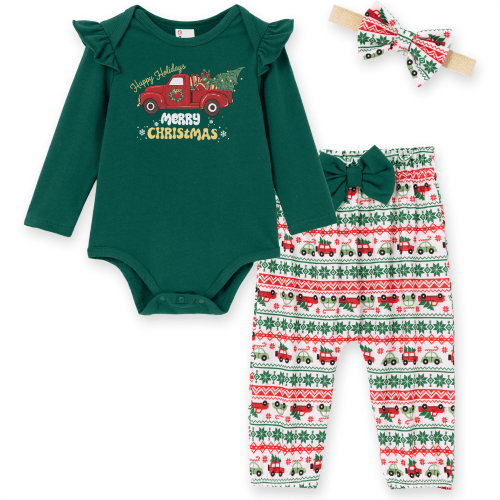 PatPat Baby Girls Boys Christmas Clothes Romper Pants Headband Holiday Gift Set 0-3 Months