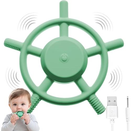 TalkTools Rechargeable Sensory Teether – Soft Food-Grade Silicone, Gentle Pulsing, Multiple Intensity Levels, Waterproof, Soothing Teething Relief & Oral Motor Support (Pistachio Color)